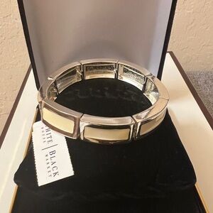 White House Black Market Silver and White tone Stretch Bracelet